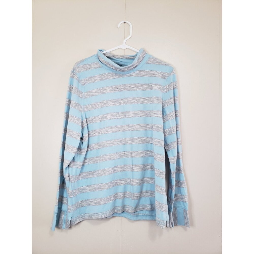 T By Talbots Womens XL Mock Neck Blue Stripe Gray Heather Activewear Spring